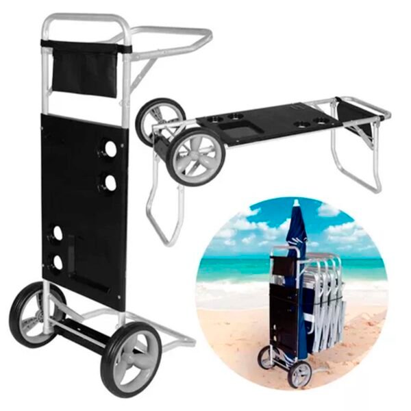 Carrinho De Praia Aluminio P/5 Cadeiras Cooler C/avanço