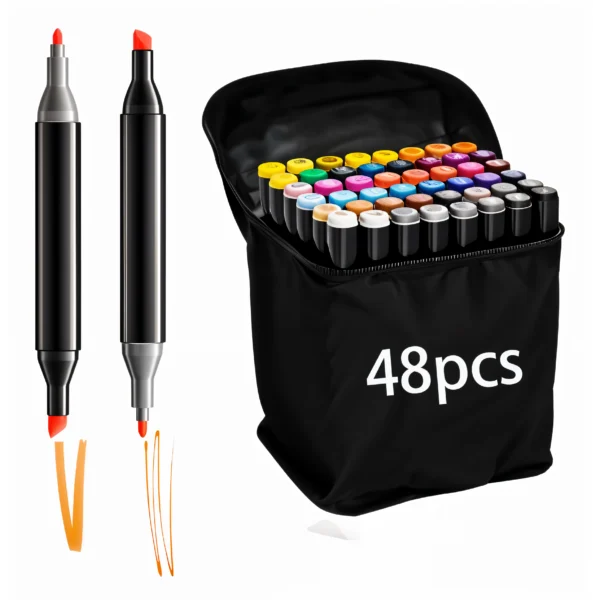 Conjunto De Canetas Marcador Permanente Ponta Dupla 48 Cores